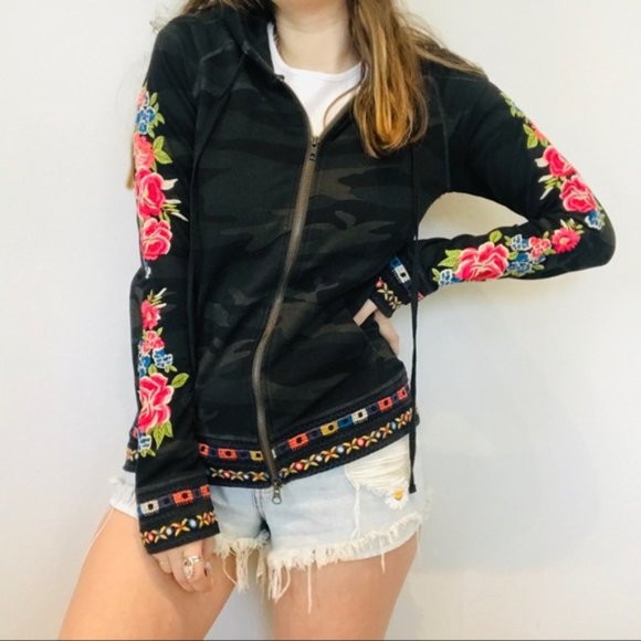 Johnny Was Jackets & Blazers - 50% OFF Johnny Was camo embroidered raglan hoodie